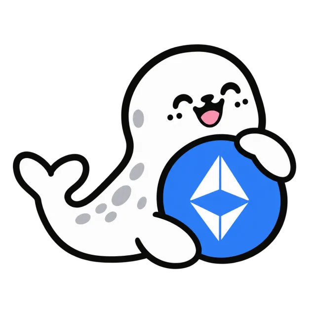 SEAL holding a blue Ethereum token
